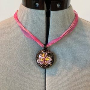 *RARE* Vintage blown glass floral bead necklace